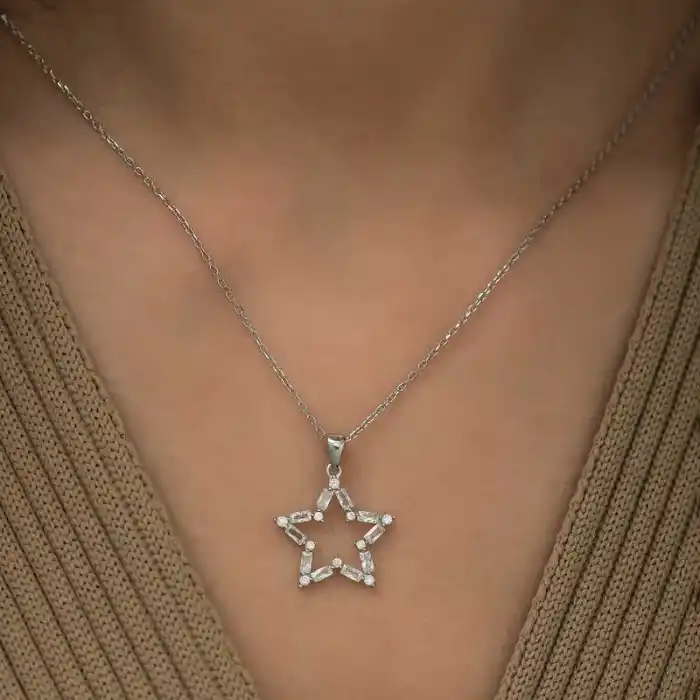 Gümüş Baget Taşlı Yıldız Kolye