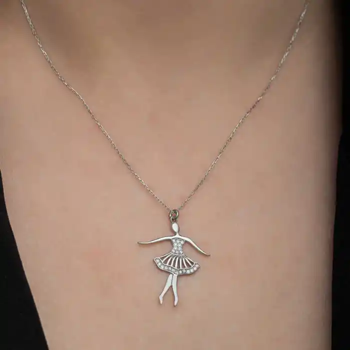 Gümüş Balerin Kadın Kolye