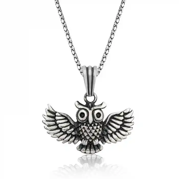 Gümüş Baykuş Erkek Kolye