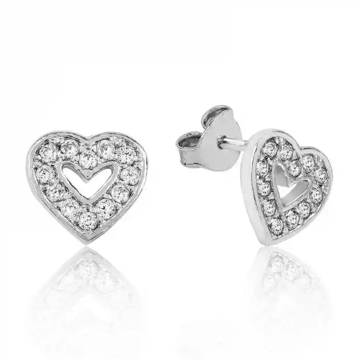 Gümüş Beyaz Kalpli Çivili Küpe