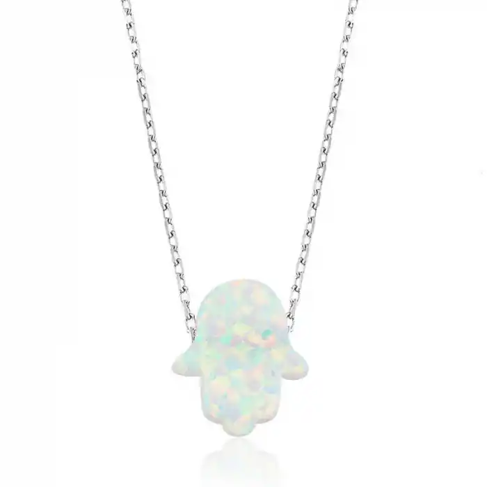 Gümüş Beyaz Opal Fatma Ana Eli Bayan Kolye