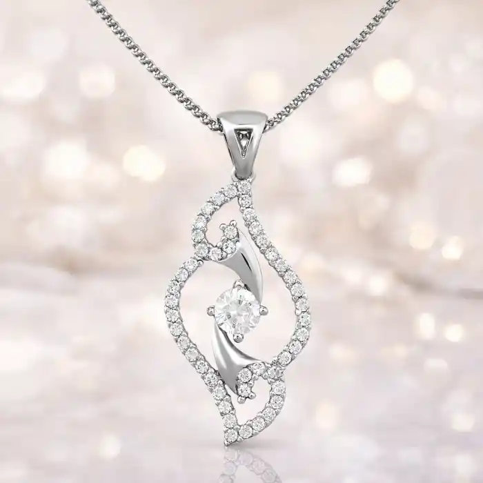 Gümüş Beyaz Taşlı Bayan Kolye