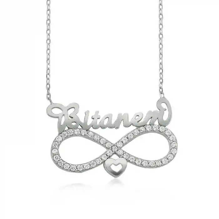 Gümüş Bitanem Yazılı Sonsuzluk Bayan Kolye