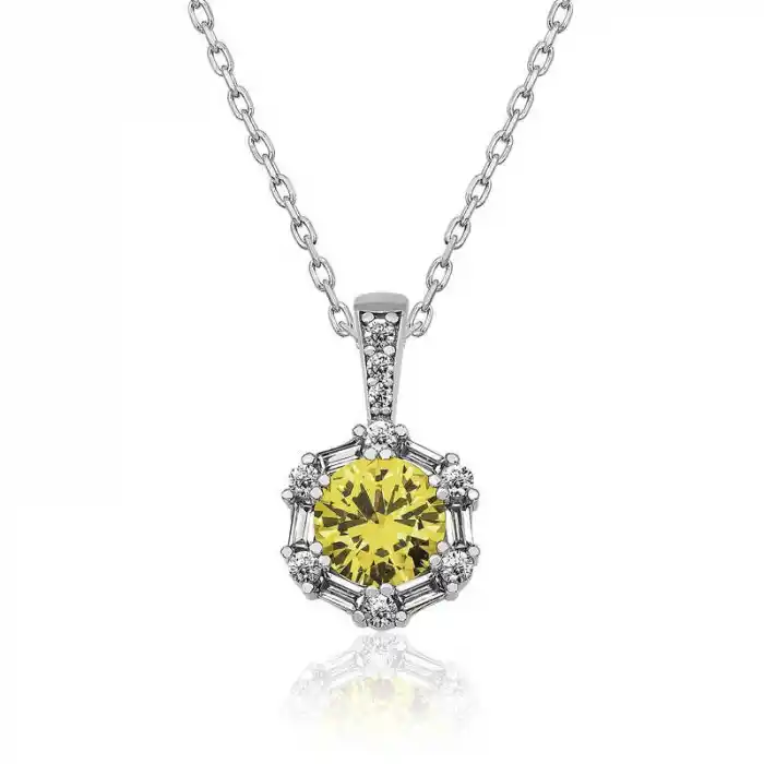 ​Gümüş Buğday Sarısı Baget Taşlı Bayan Kolye