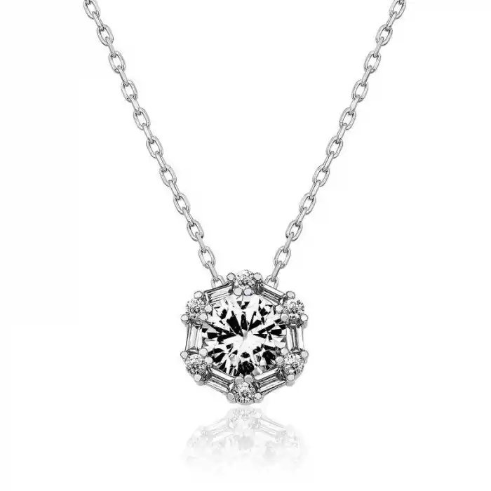 Gümüş Buz Beyazı Baget Taşlı Bayan Kolye