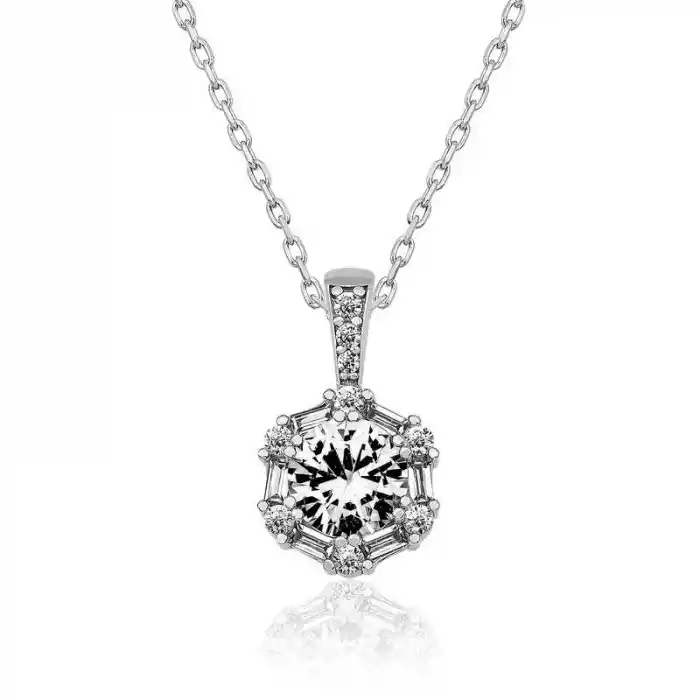 Gümüş Buz Beyazı Baget Taşlı Bayan Kolye