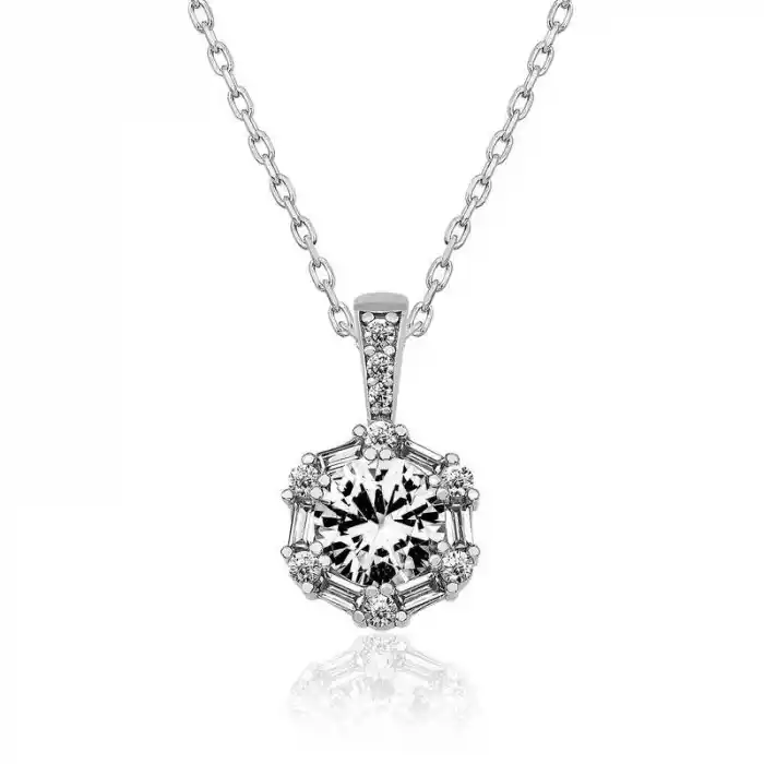 Gümüş Buz Beyazı Baget Taşlı Bayan Kolye