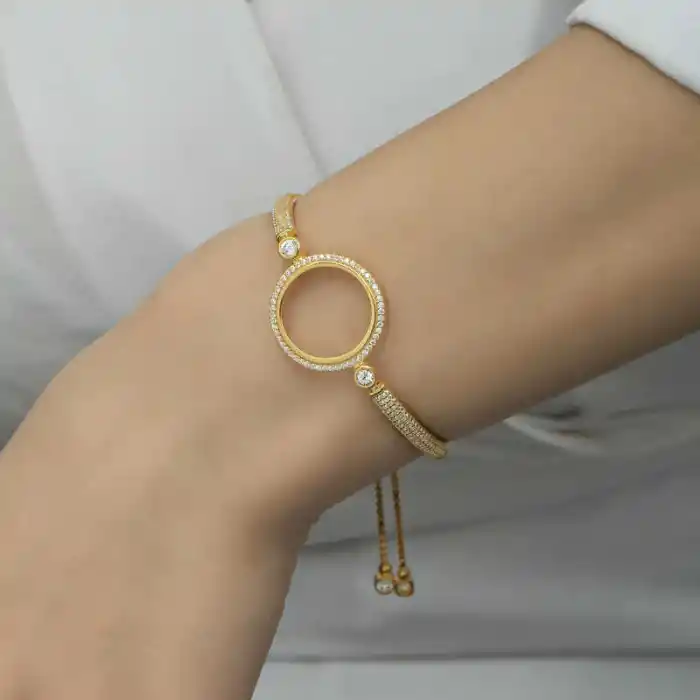Gümüş Çeyrek Takılabilen Altın Kaplama Kadın Bileklik