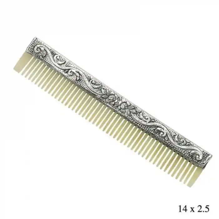 Gümüş Çiçek Motifli Kemik Tarak