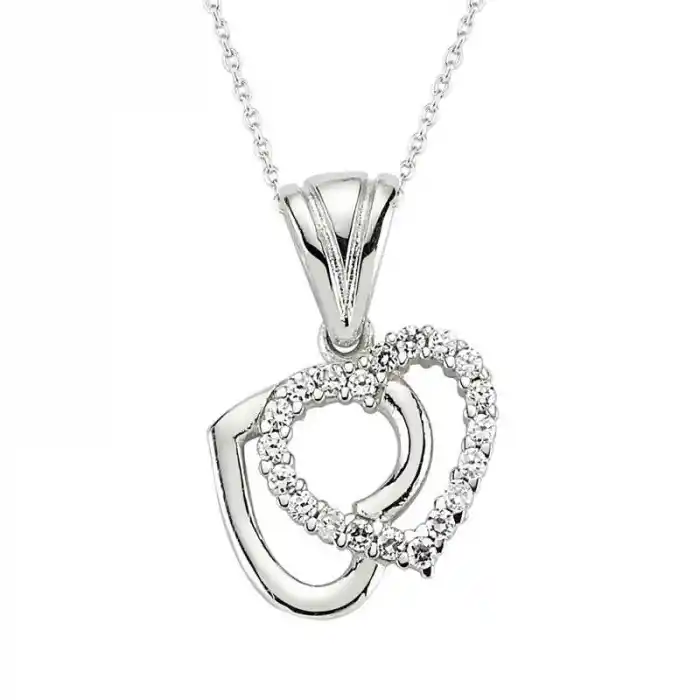 Gümüş Çift Kalpli Bayan Kolye