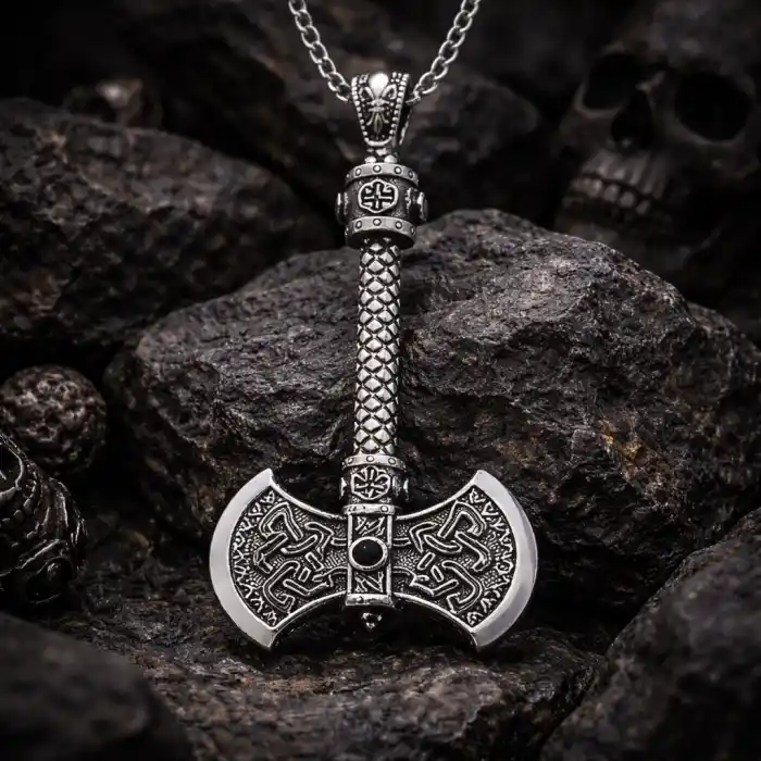 Gümüş Çift Taraflı Balta Kolye