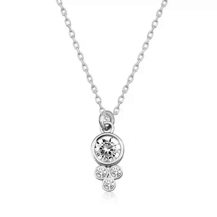 Gümüş Çiğ Damlası Yuvarlak Tektaş Bayan Kolye