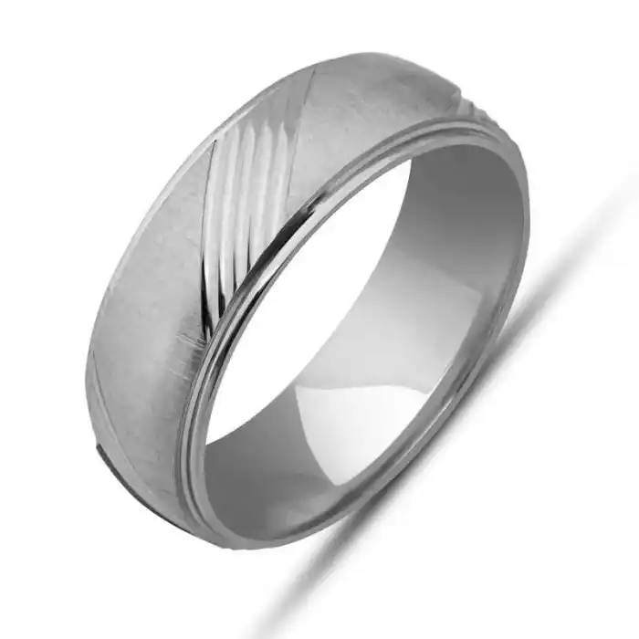 Gümüş Çizgi Desenli Rodyum Alyans