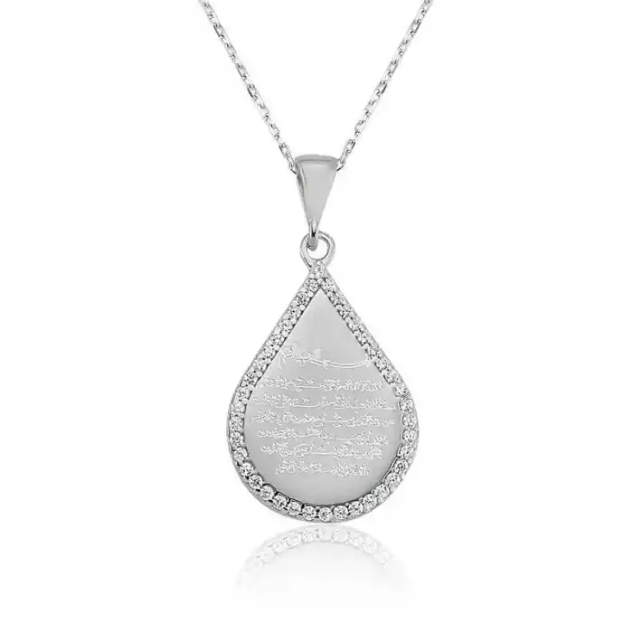 Gümüş Damla Ayetel Kürsi Bayan Kolye