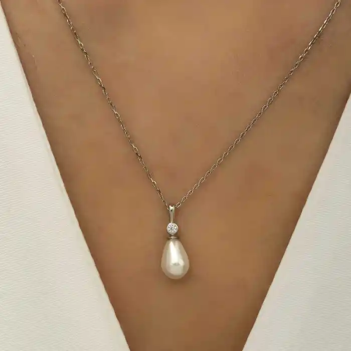 Gümüş Damla İnci Bayan Kolye