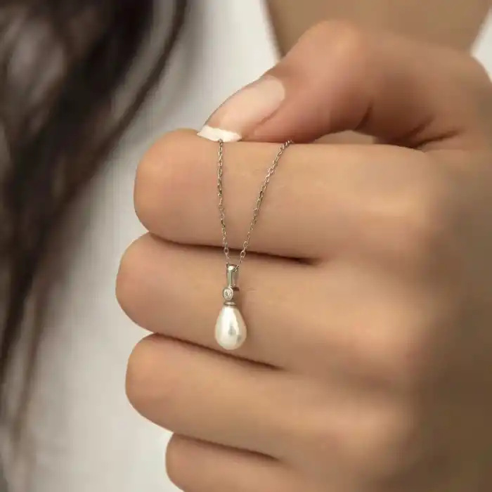 Gümüş Damla İnci Bayan Kolye