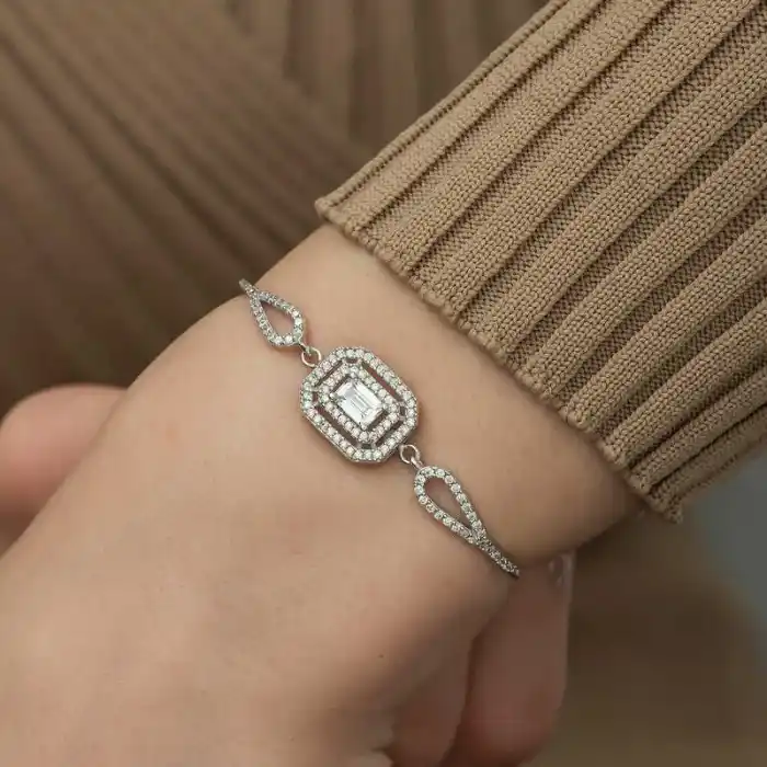 ​Gümüş Dikdörtgen Baget Bileklik