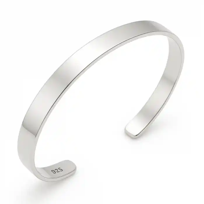 Gümüş Düz Erkek Kelepçe Bilezik