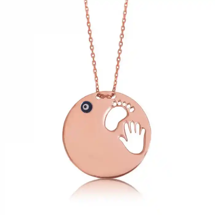 Gümüş El Ayak İzi Anne Bayan Kolye