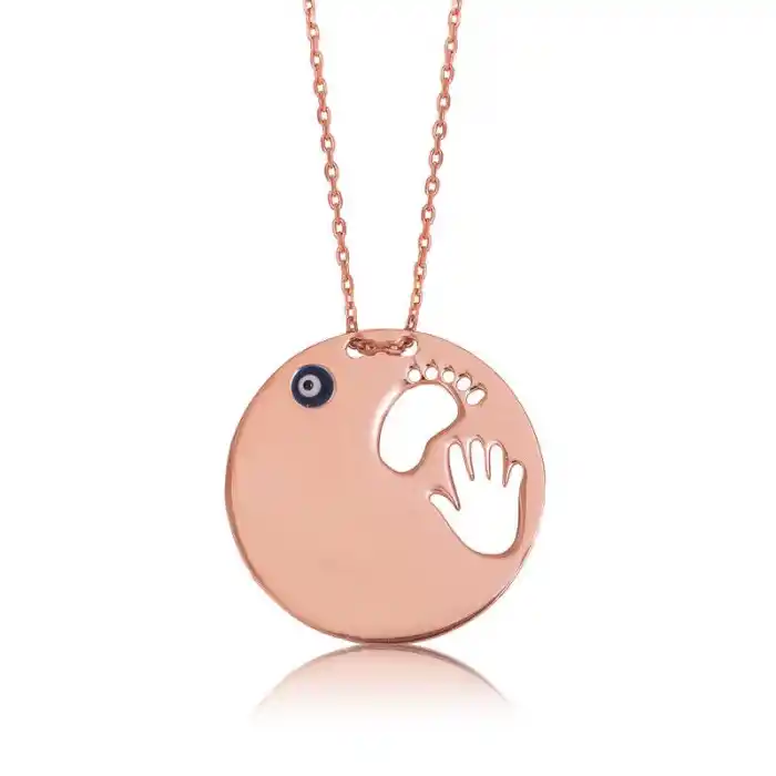 Gümüş El Ayak İzi Anne Bayan Kolye