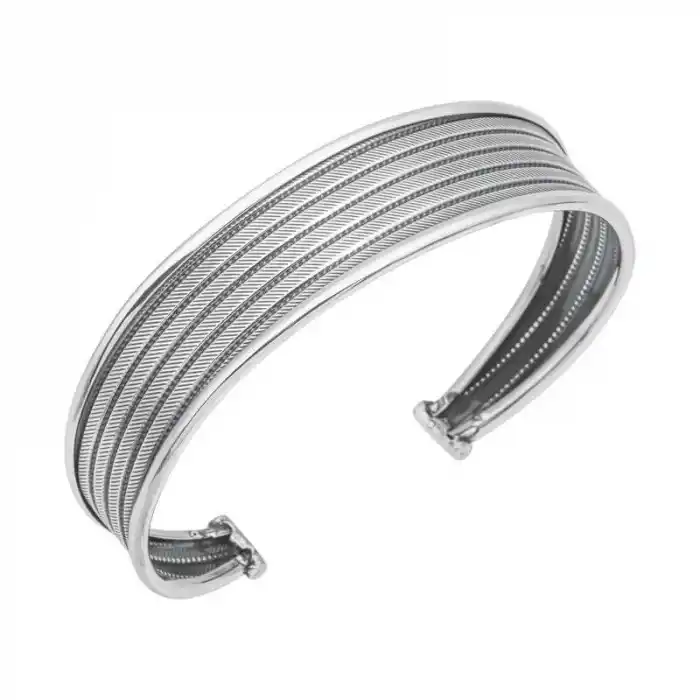 Gümüş Eskitme Desenli Kadın Bilezik