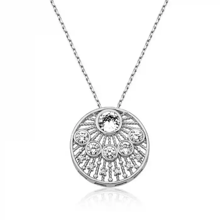 Gümüş Etnik Desenli Bayan Kolye