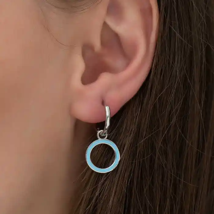 Gümüş Fosforlu Mavi Oval Küpe