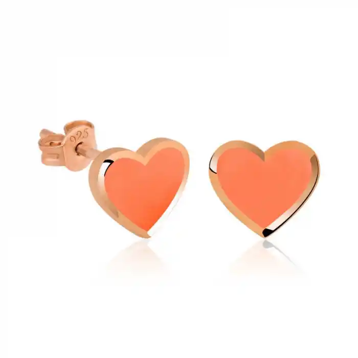 Gümüş Fosforlu Turuncu Kalp Küpe