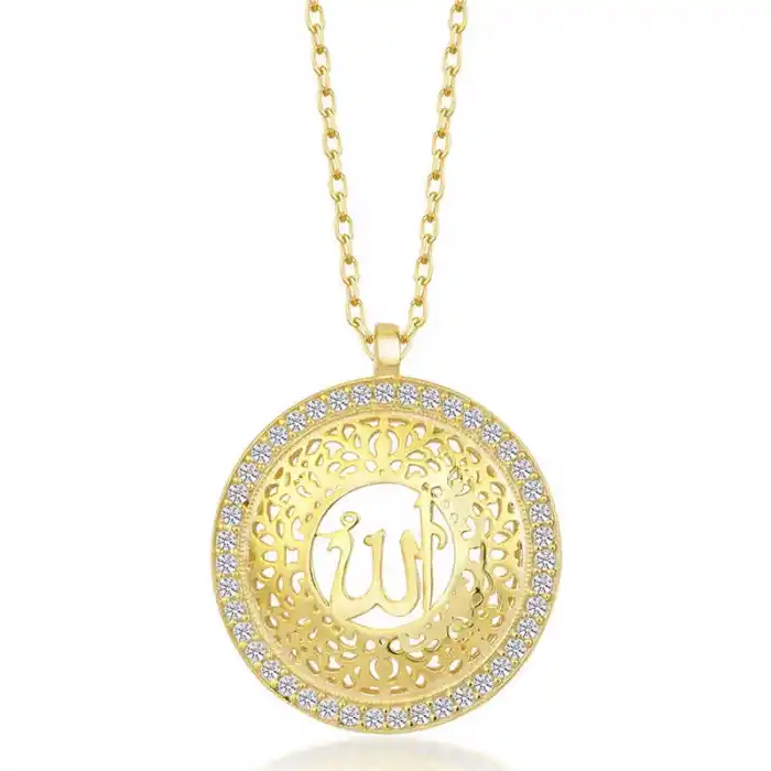 Gümüş Gold Allah Yazılı Kadın Kolye