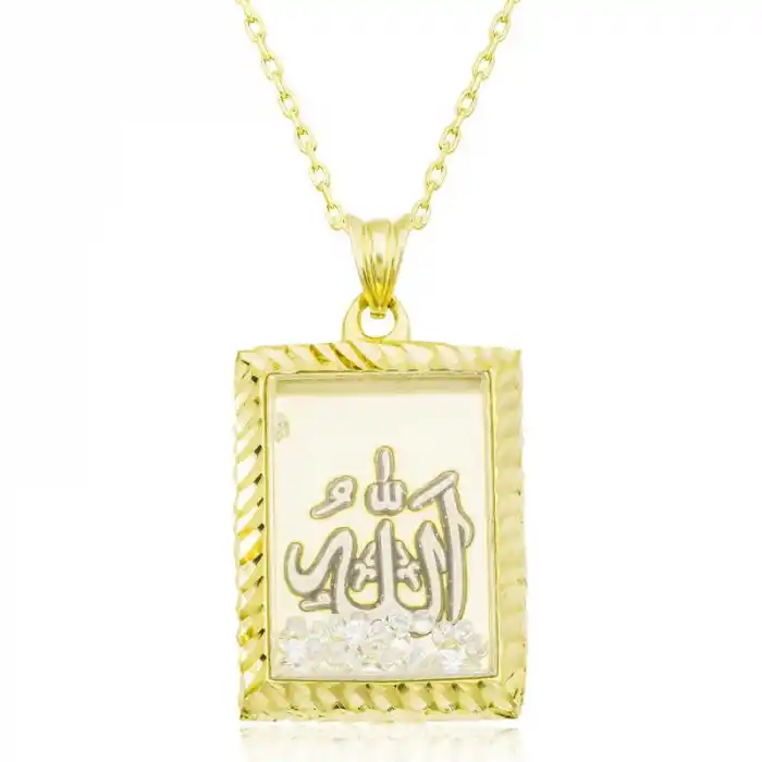 Gümüş Gold Allah Yazılı Kadın Kolye