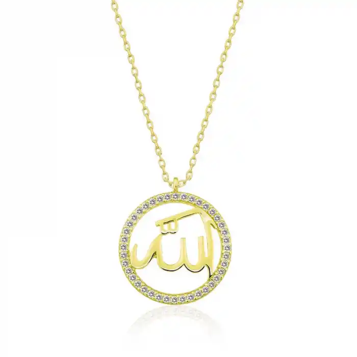 Gümüş Gold Arapça Allah Yazılı Bayan Kolye