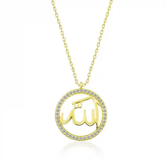 Gümüş Gold Arapça Allah Yazılı Bayan Kolye