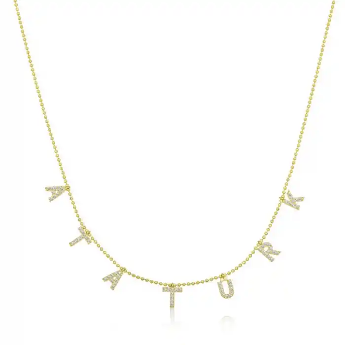 Gümüş Gold Atatürk Yazılı Bayan Kolye