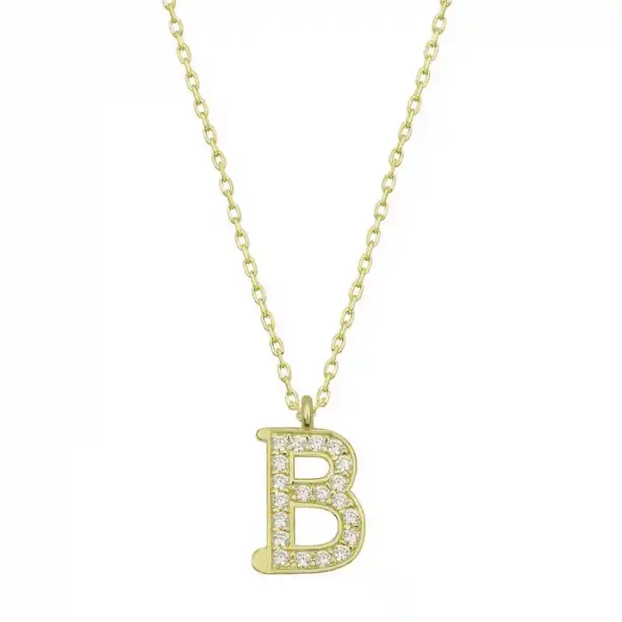 Gümüş Gold B Harfi Kadın Kolye