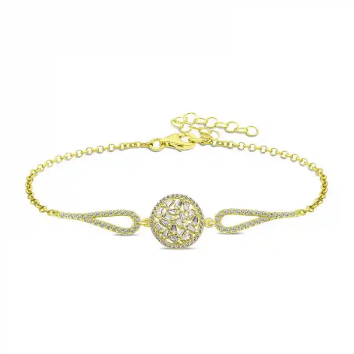 Gümüş Gold Baget Taşlı Bileklik