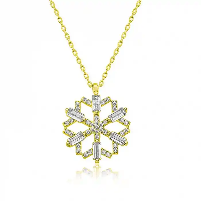 Gümüş Gold Baget Taşlı Kar Tanesi Kolye