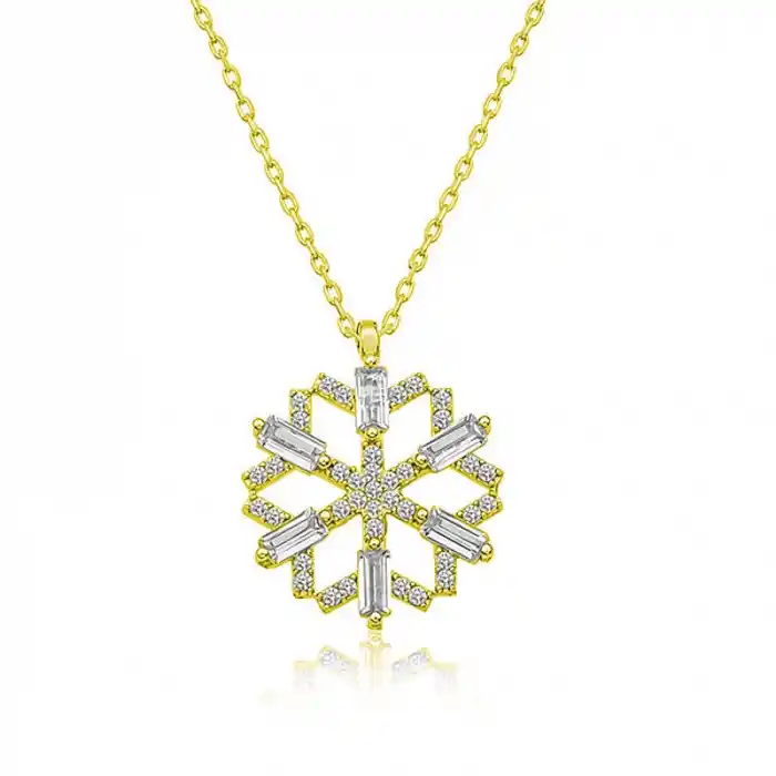 Gümüş Gold Baget Taşlı Kar Tanesi Kolye