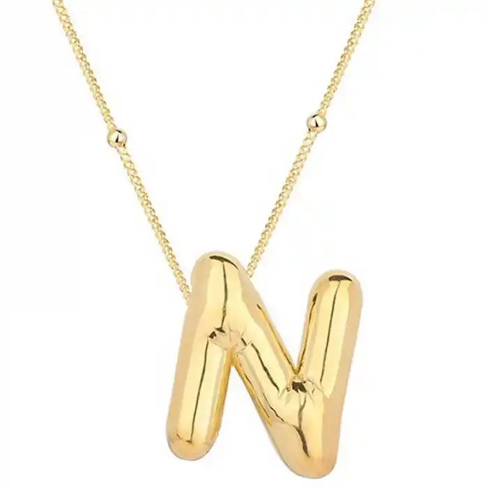 Gümüş Gold Balon N Harfi Kadın Kolye