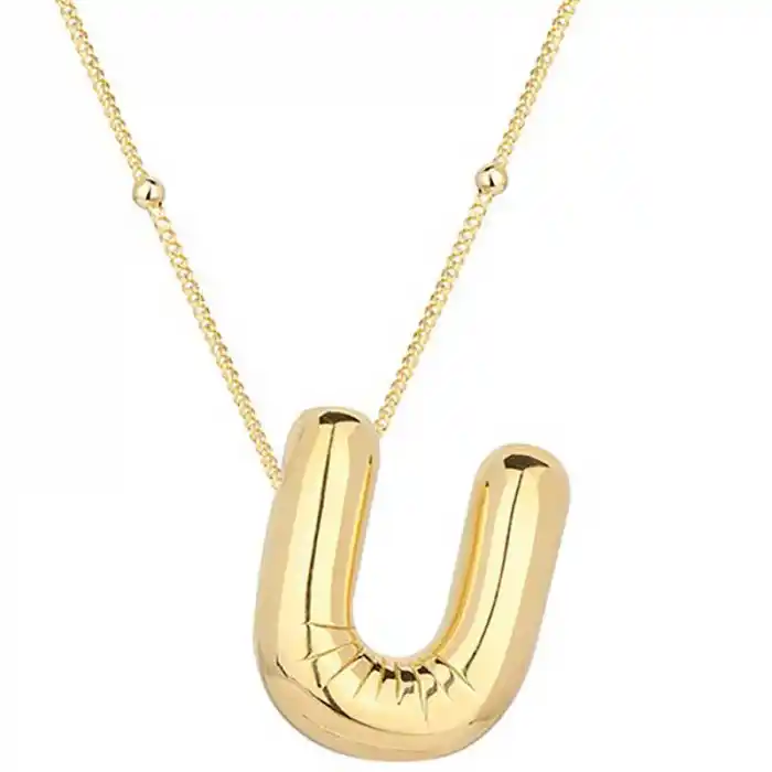 Gümüş Gold Balon U Harfi Kadın Kolye