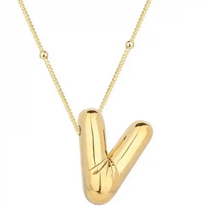 Gümüş Gold Balon V Harfi Kadın Kolye