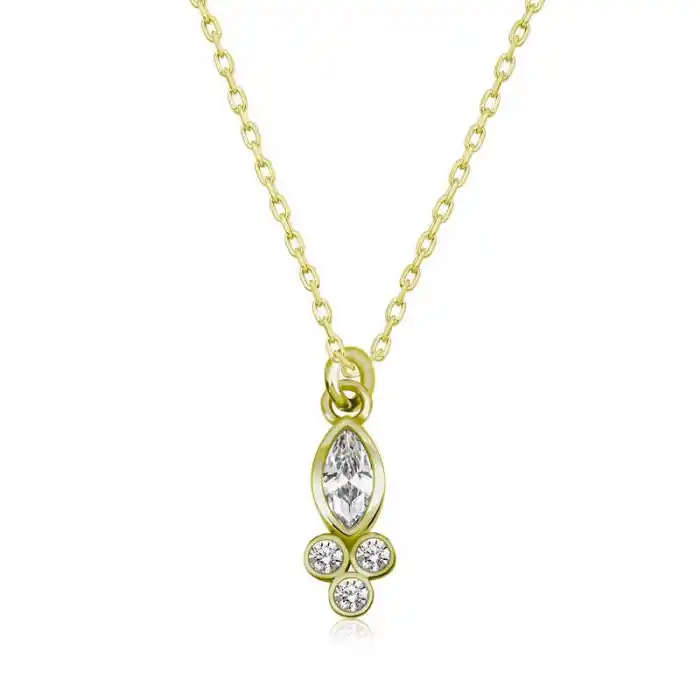 Gümüş Gold Çiğ Damlası Mekik Tektaş Bayan Kolye