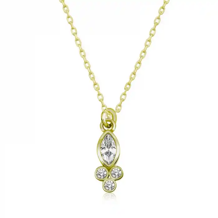 Gümüş Gold Çiğ Damlası Mekik Tektaş Bayan Kolye