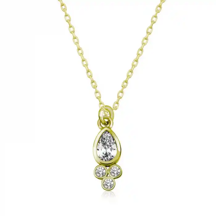 Gümüş Gold Çiğ Damlası Tektaş Bayan Kolye