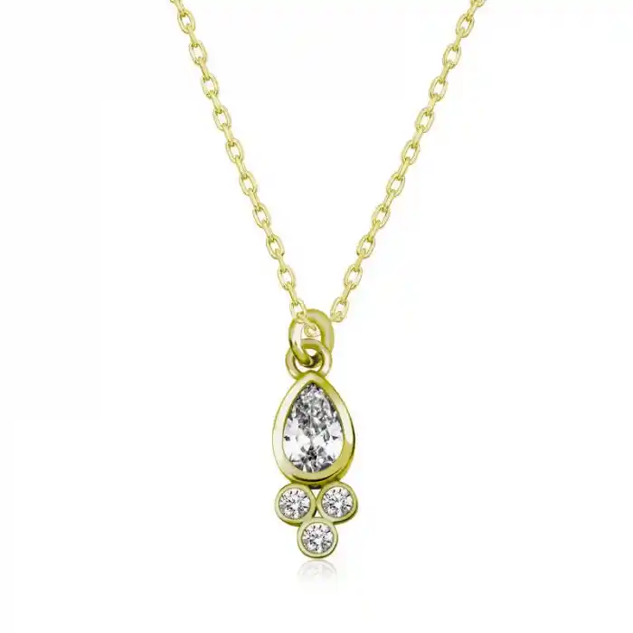 Gümüş Gold Çiğ Damlası Tektaş Bayan Kolye