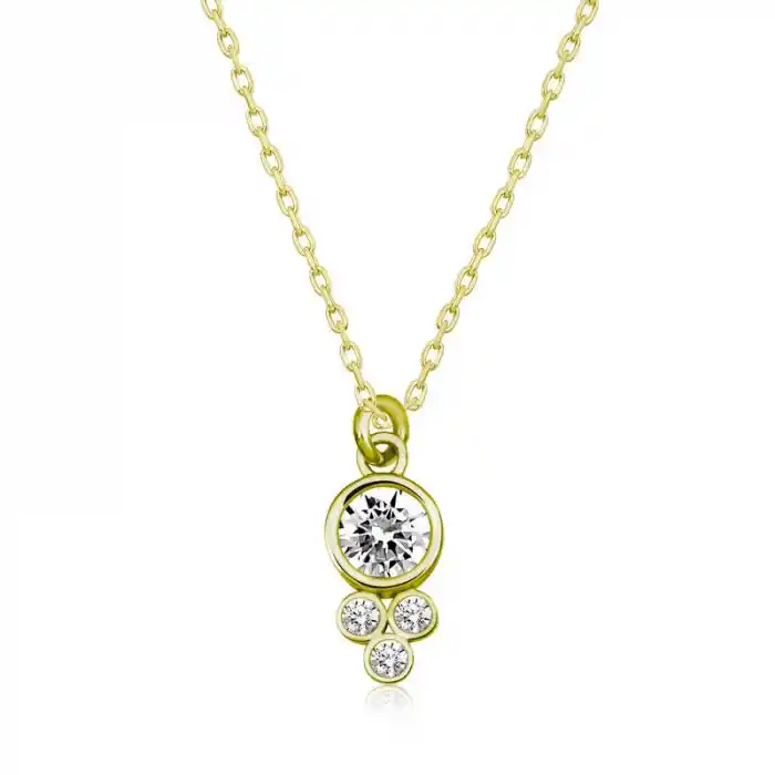 Gümüş Gold Çiğ Damlası Yuvarlak Tektaş Bayan Kolye