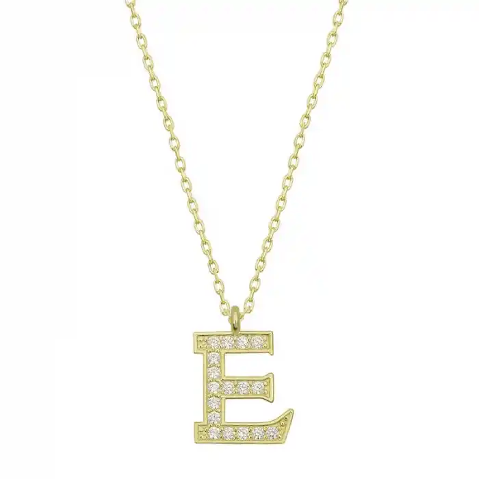 Gümüş Gold E Harfi Kadın Kolye