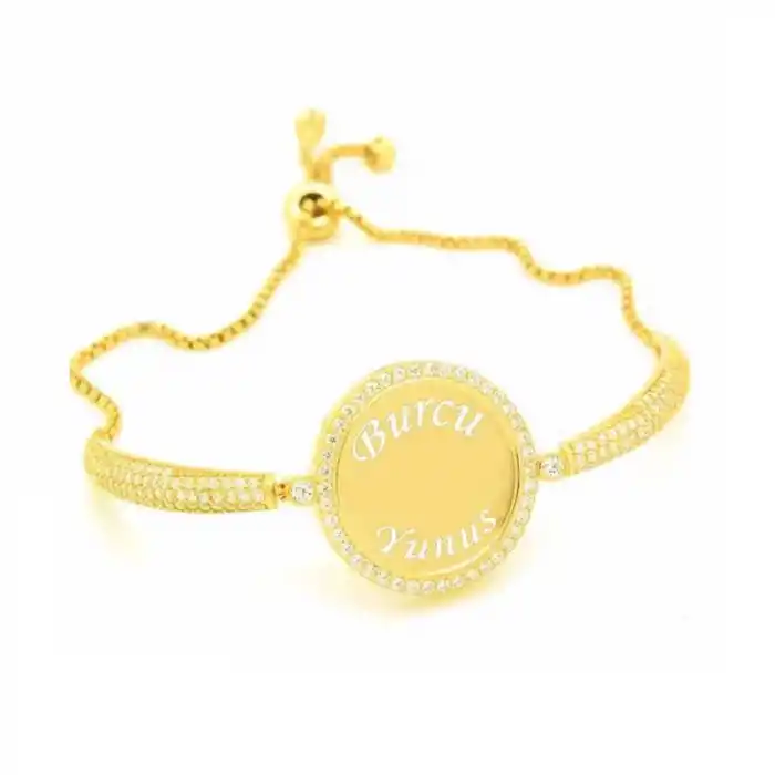Gümüş Gold İsimli Kişiye Özel Taşlı Bayan Bileklik