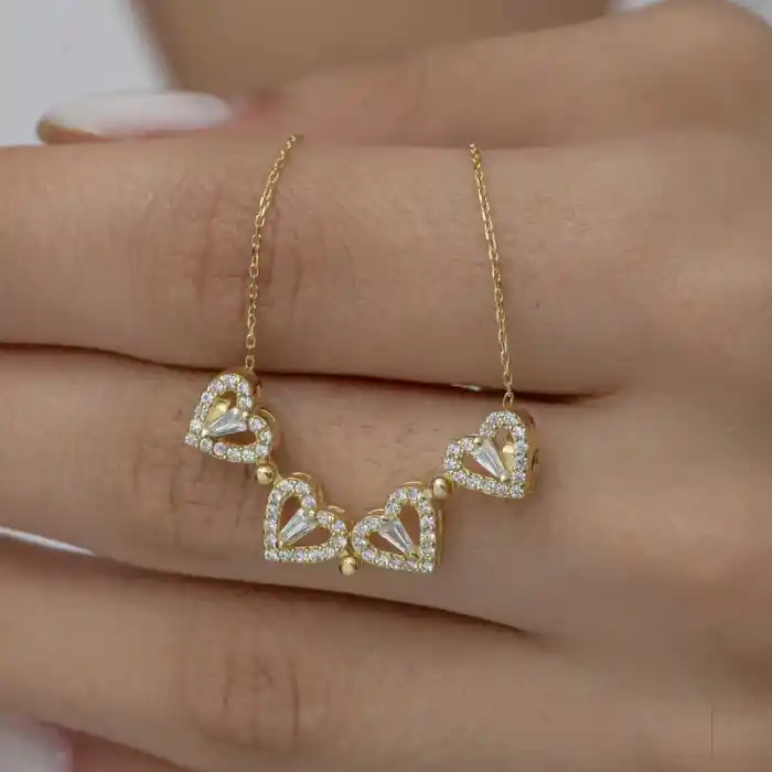 Gümüş Gold Kalpli Açılabilen Yonca Kadın Kolye