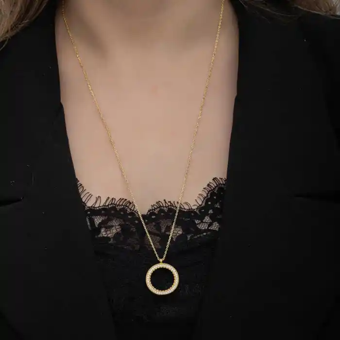 Gümüş Gold Kaplama Yuvarlak Çeyrek Altın Takılabilen Kadın Kolye