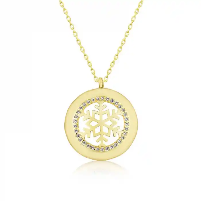 Gümüş Gold Kar Tanesi Bayan Kolye